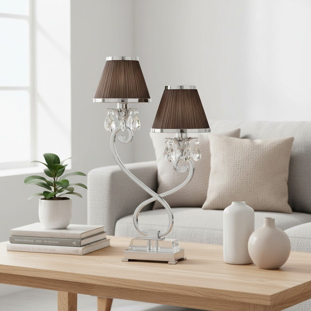 Talonis Double Table Lamp - Dual Shades and Metal Base for Living Room K1909