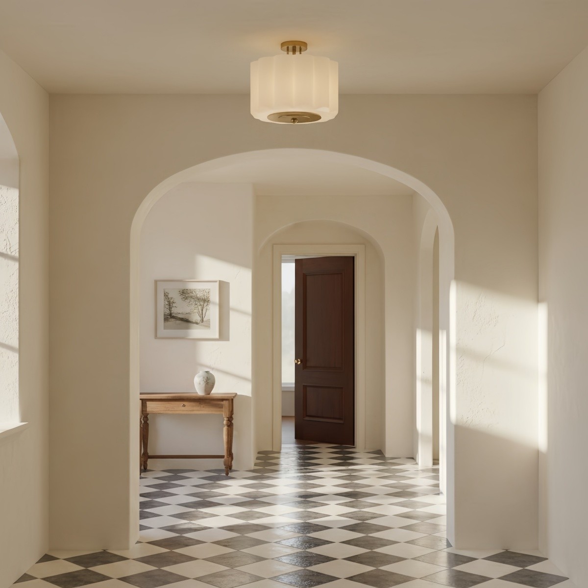 Enoravelo Farmhouse Glass Ceiling Light - Classic Flush Mount Fixture for Lounge K2224