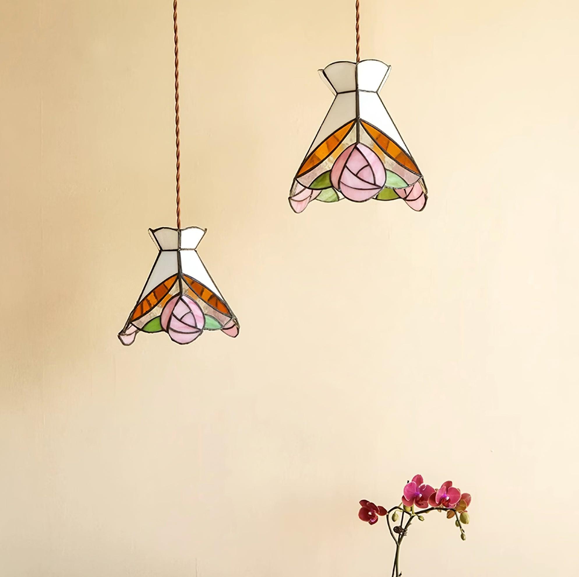 French Retro Rose Stained Glass Pendant Lamp K701