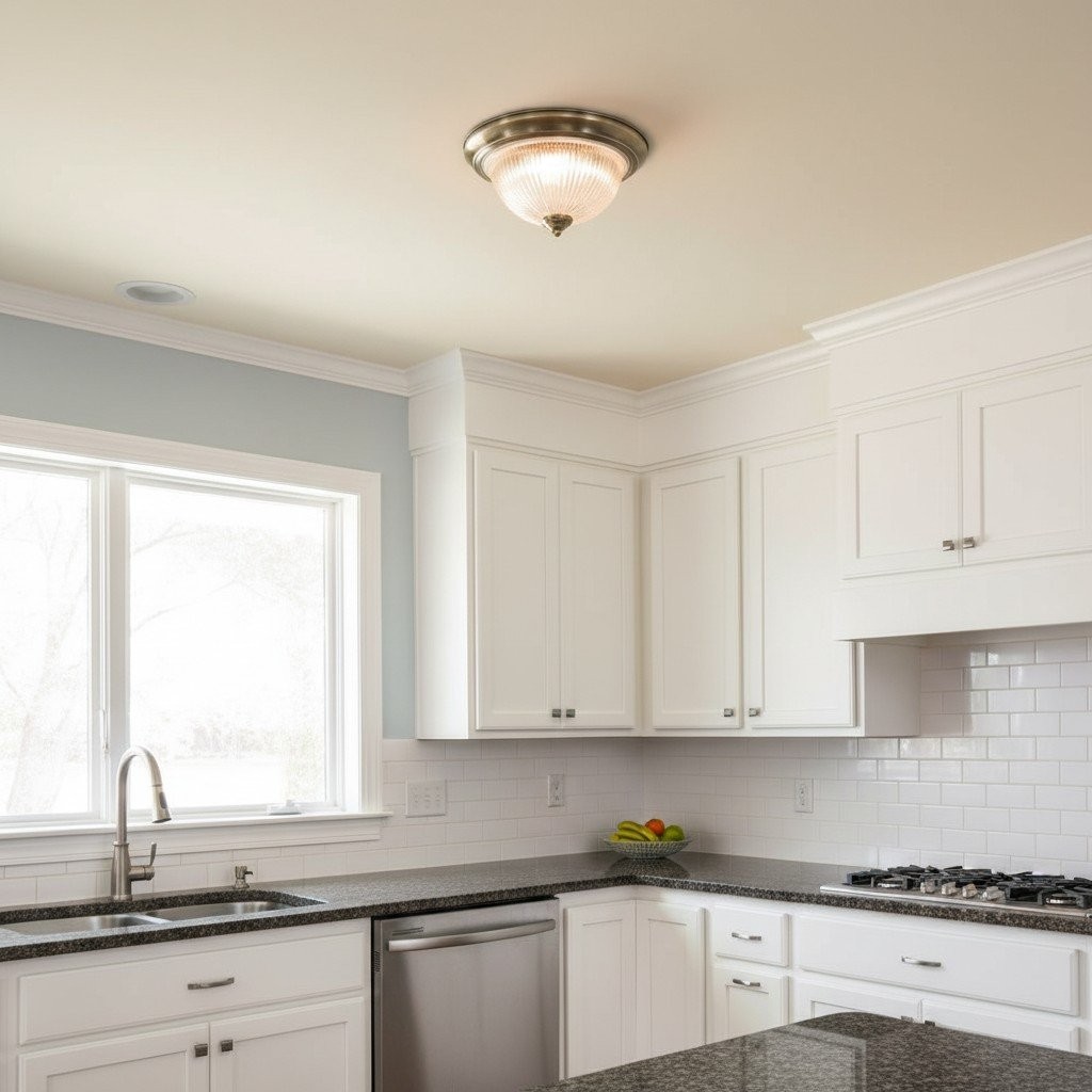 TF Vintora Modern Flush Ceiling Light - Ribbed Glass and Metal Trim for Kitchens or Hallways K2018