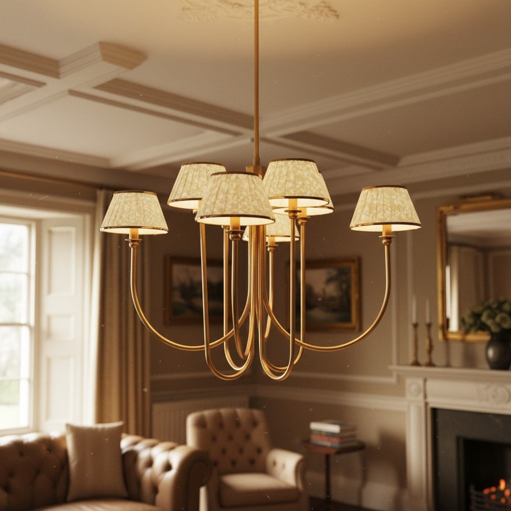 Ruchee Chandelier - Layered Fabric Shade Brass Ceiling Light for Dining or Living Spaces K1657