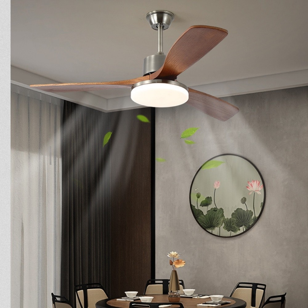 Retro Wooden Blades Ceiling Fan Light With Walnut Color Blades K1115