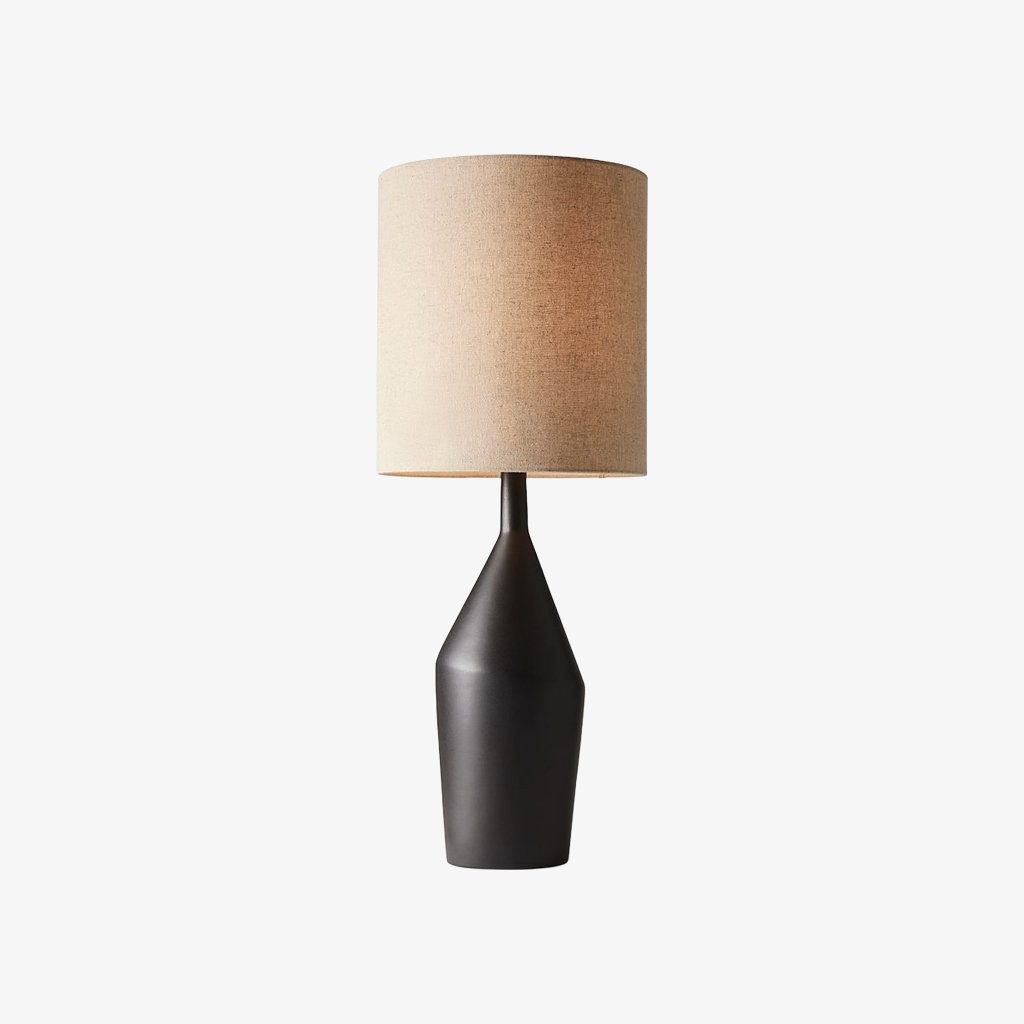 Lumo Modern Asymmetrical Ceramic Table Lamp - Cylinder Linen Shade for Living Room K2061