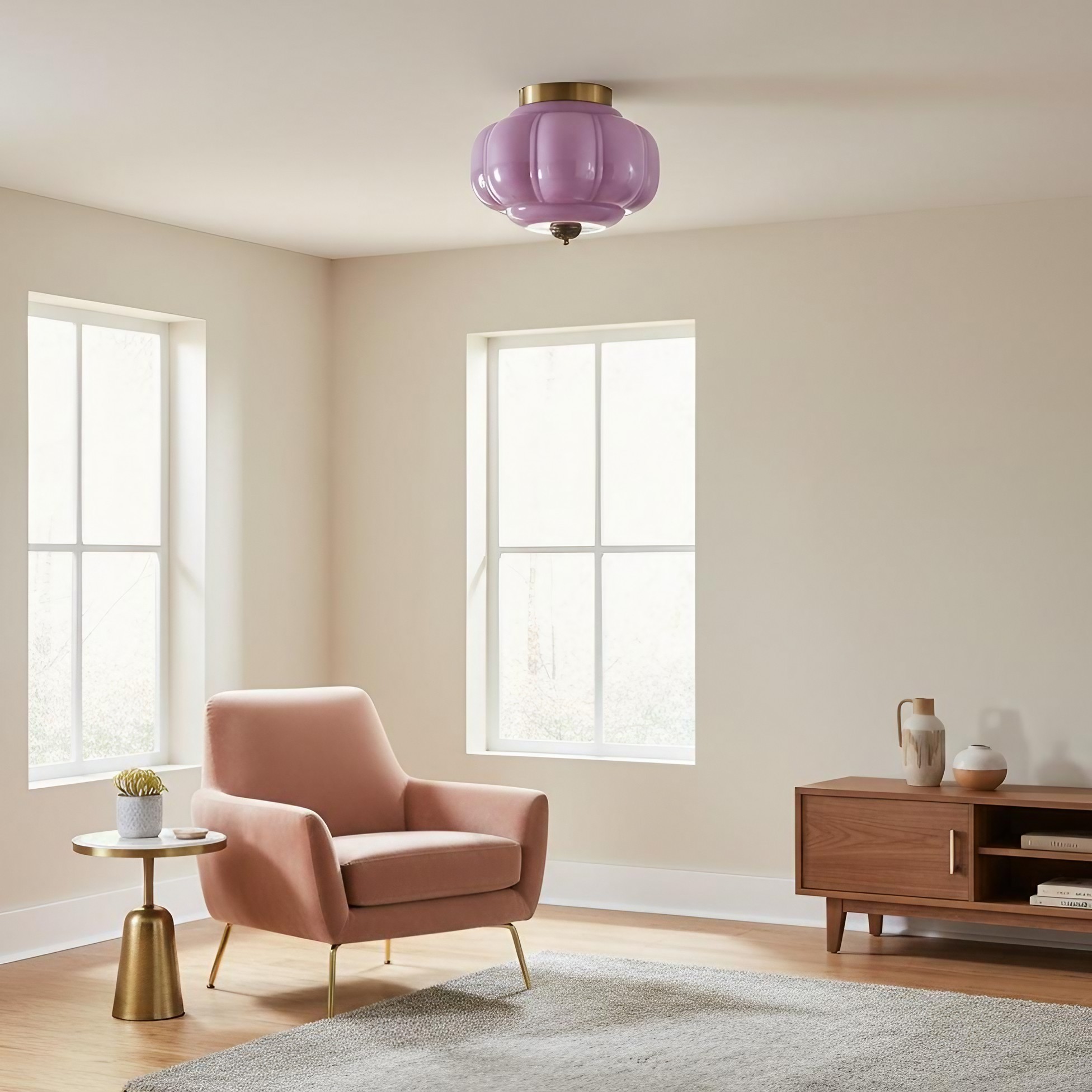 Eloise Retro Milk Glass Semi Flush Mount Ceiling Light K868