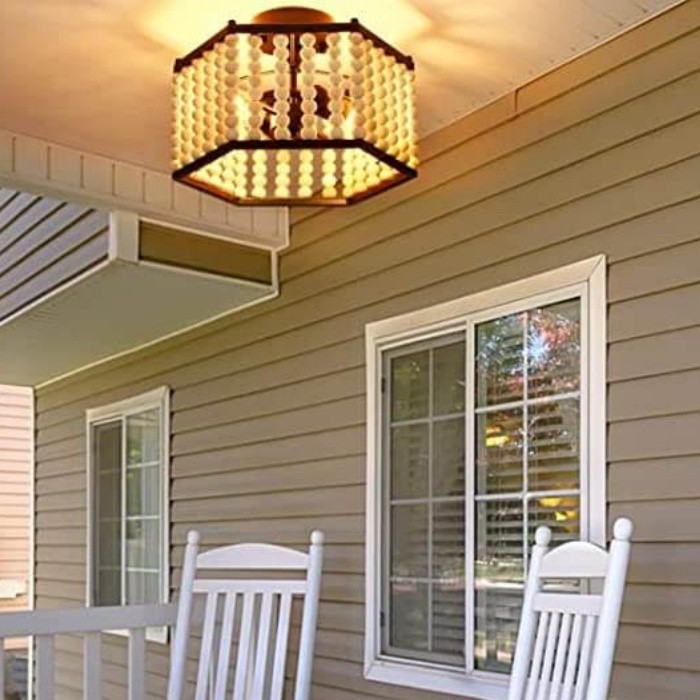 Rustic Hexagonal Wood Bead Ceiling Light K120
