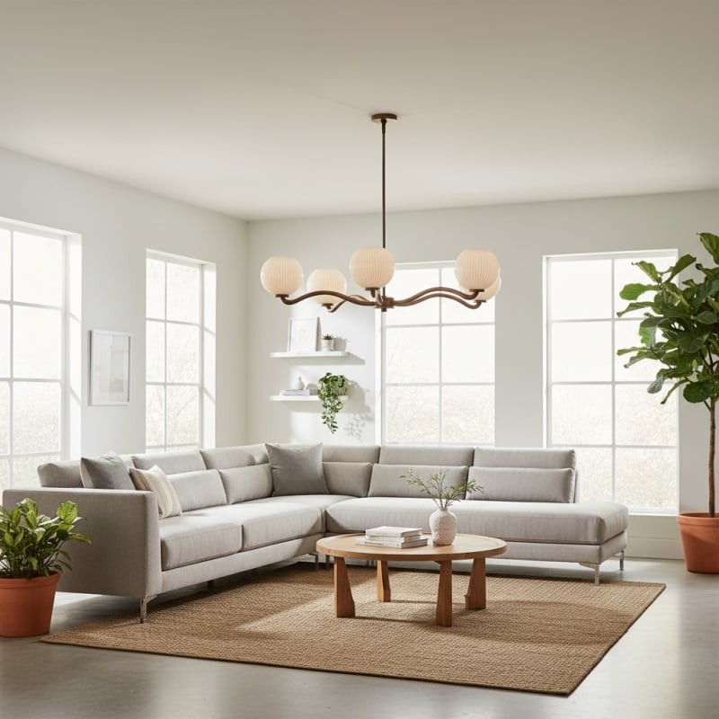 Shella Contemporary Five‑Globe Chandelier - Wood Metal Glass Pendant Lighting for Bedroom or Dining K1630
