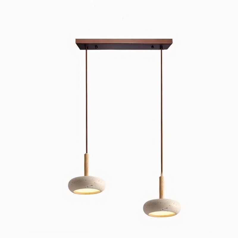 Traditional Japanese Round Wood Travertine Pendant Light K882