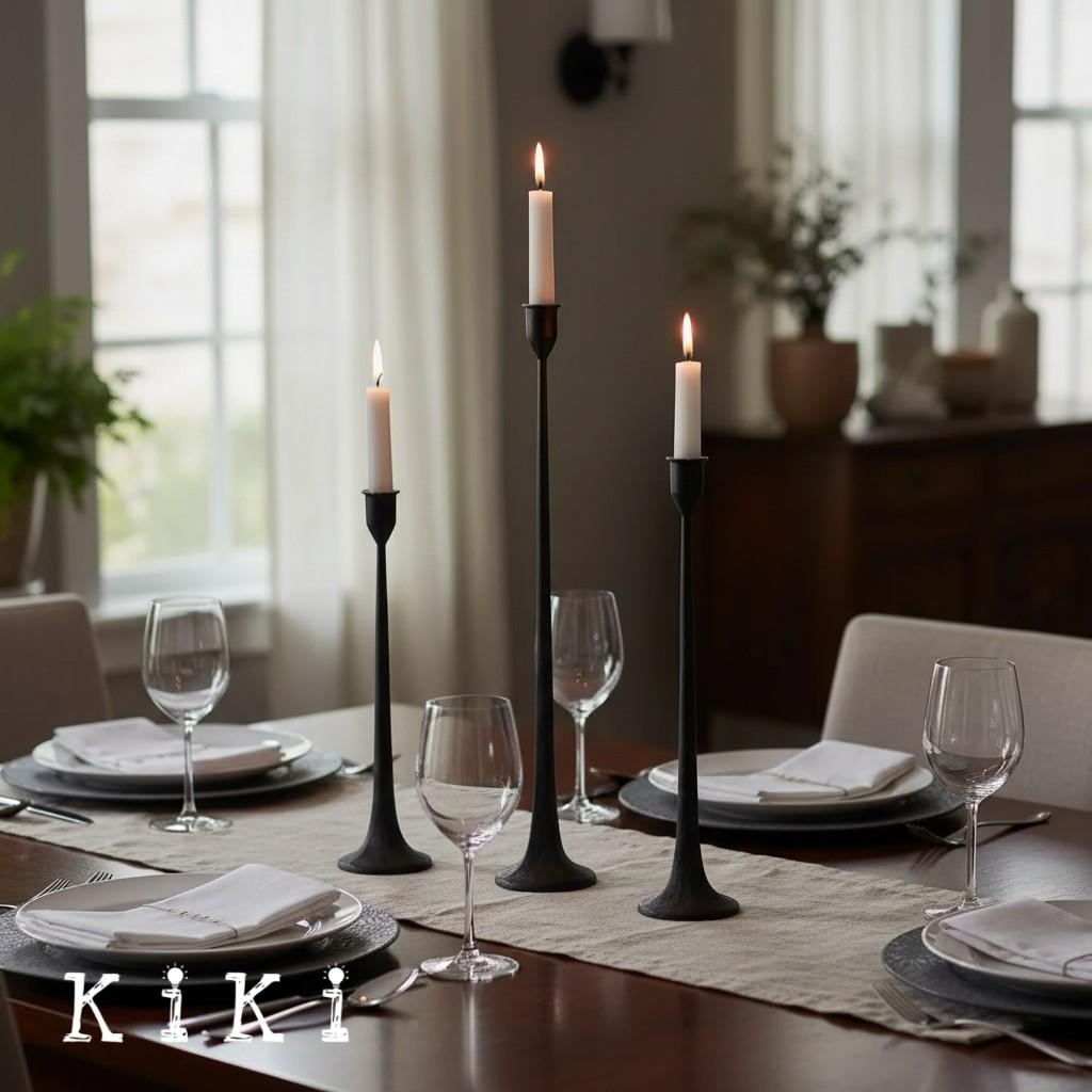 Tegna Elegant Tall Cast Iron Candle Holder - Modern Decorative Accent for Interior Styling K2364