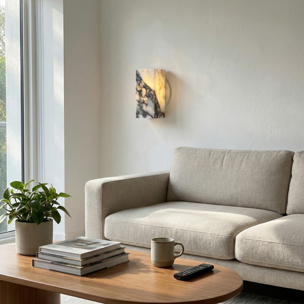 Alverra Modern Wall Sconce Geometric Stone Design - Ambient Wall Lighting for Living Space K2376