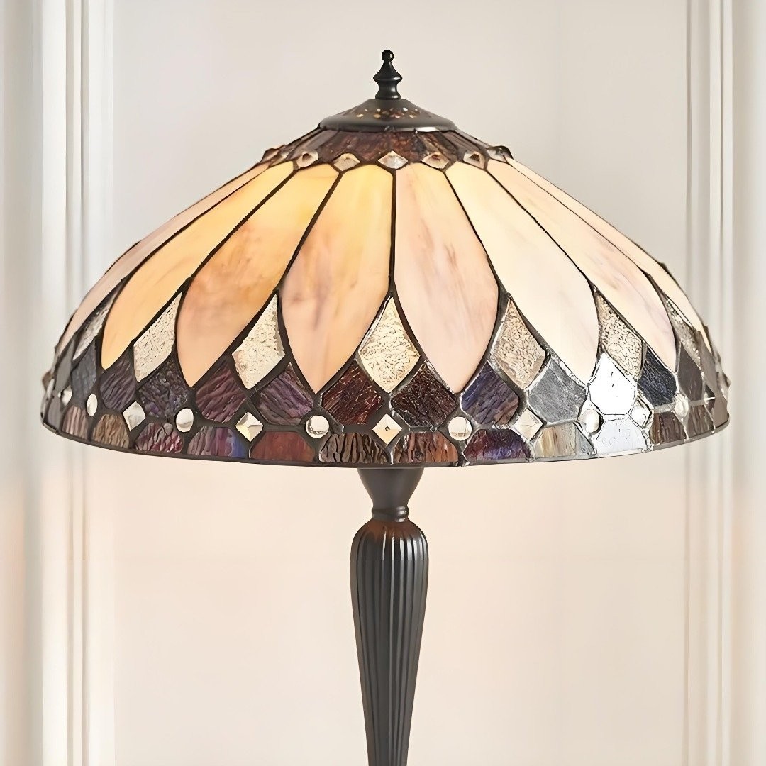 TF Brooklyn Tiffany Lamp Stained Glass Mosaic Table Lamp - Classic Art Deco Style for Living Room K1993