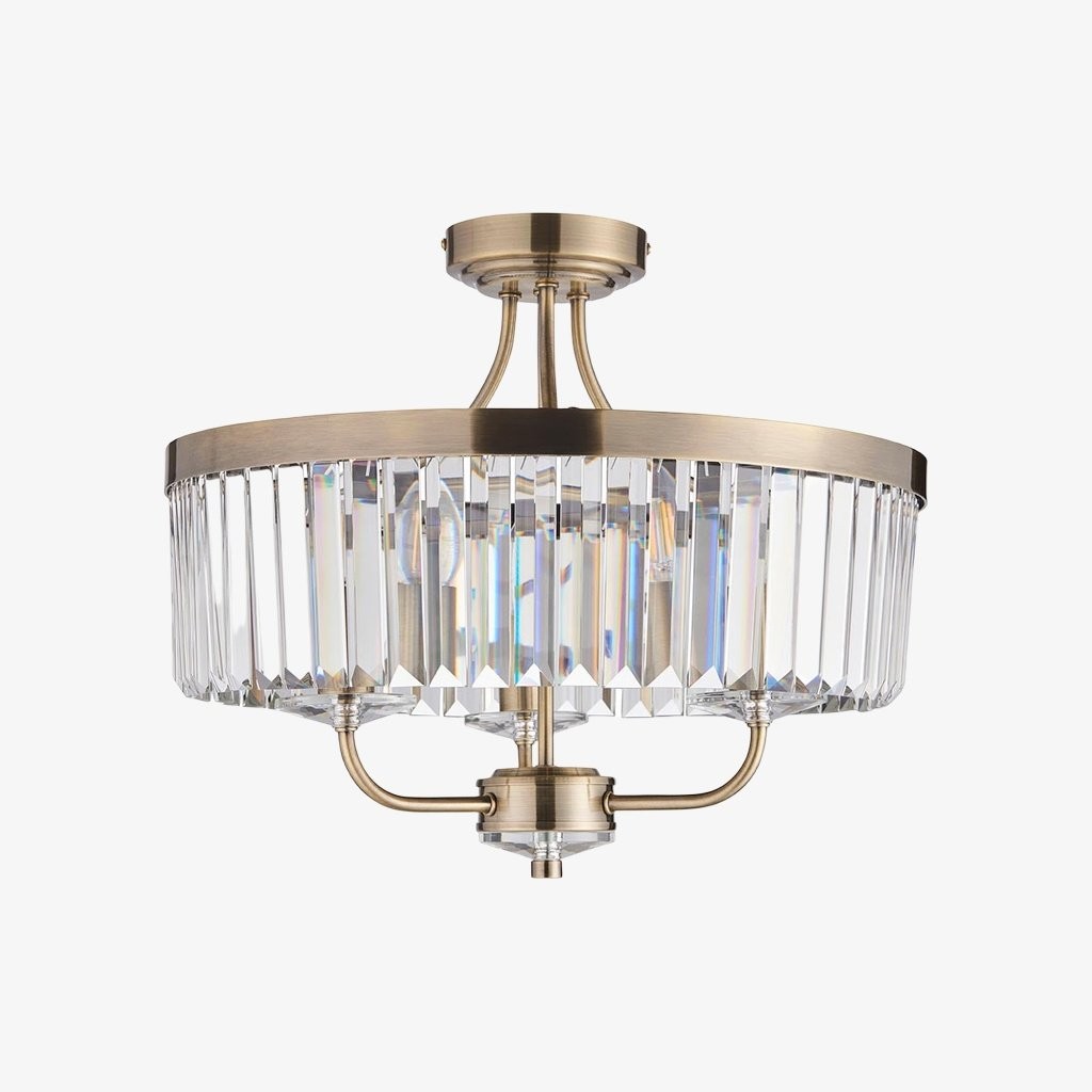 Beveline 3 Light Round Semi Flush - Faceted Cut Glass Shade Metal Finish for Hallways and Bedrooms K1849