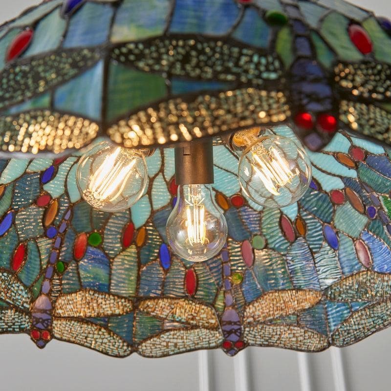 TF Dragonfly Tiffany Pendant Light - Art Nouveau Stained Glass Pendant for Living K1816