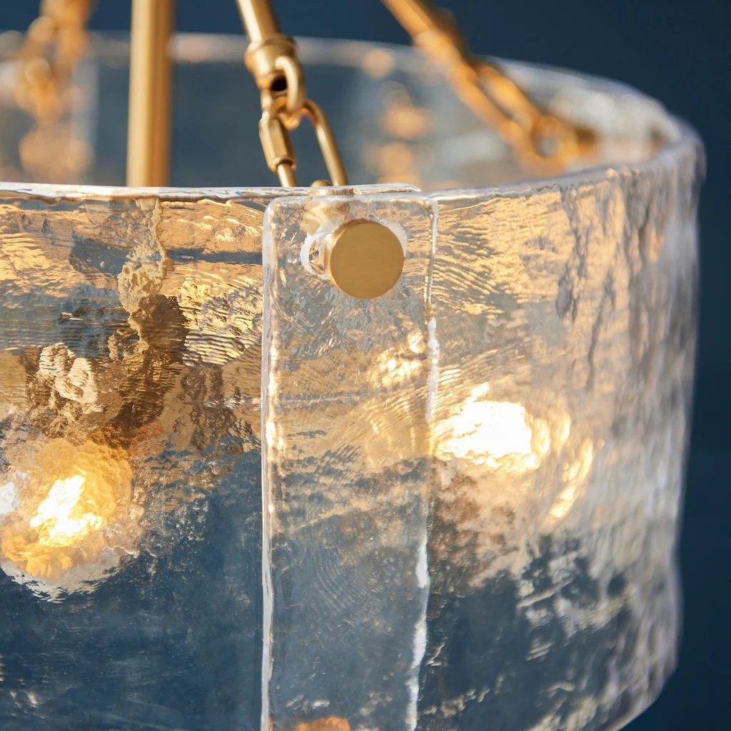 Panellux Decorative Pendant - Handcrafted Curved Glass Panels Brushed Brass Finish for Foyer K1926
