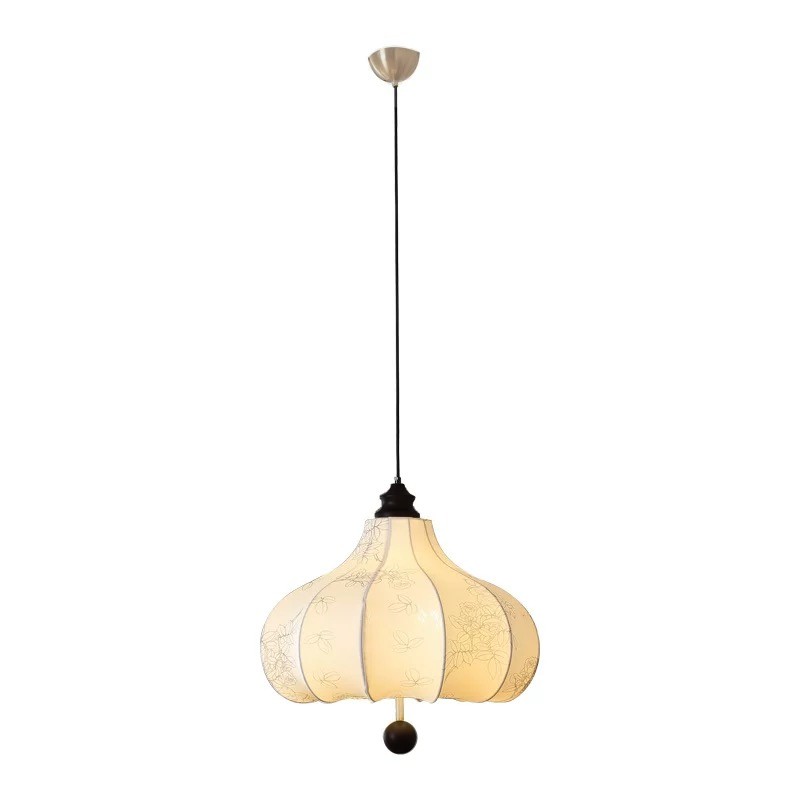 French Antique Chestnut Fabric Pendant Light K206