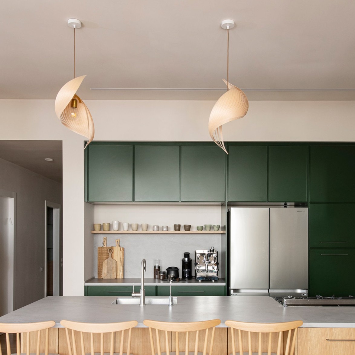 Nautilus Wing Wood Veneer Pendant Light