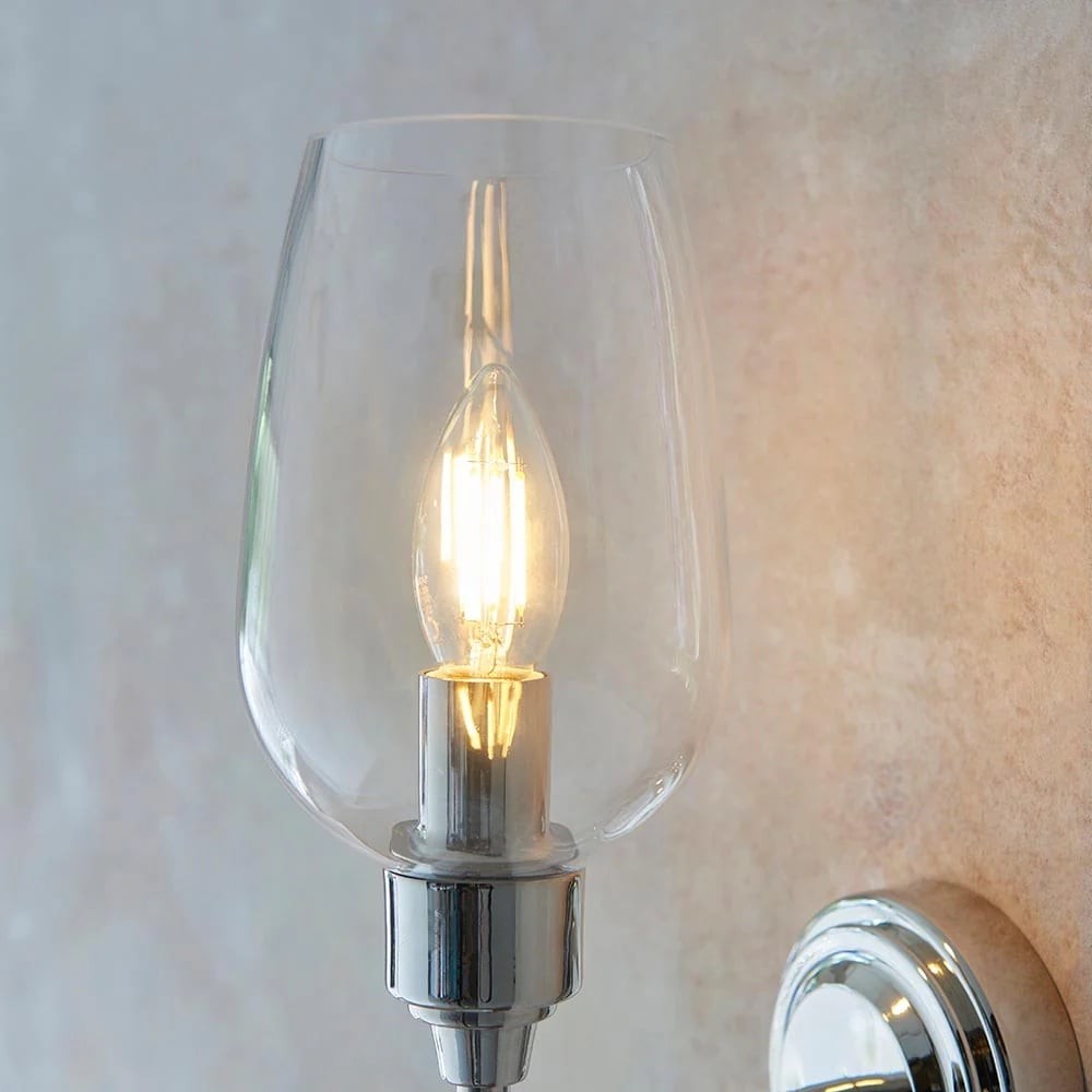 Clarione Art Deco Wall Light with Clear Glass Shade - Modern Metal Design for Hallways K1885