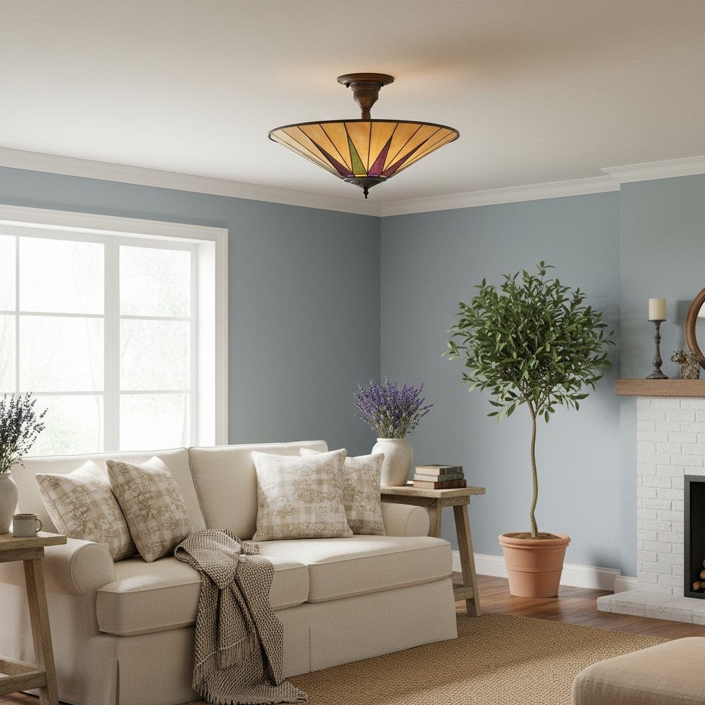 TF Dark Classic Stained Glass Flush Mount Ceiling Lamp for Living Room and Dining Room K2005