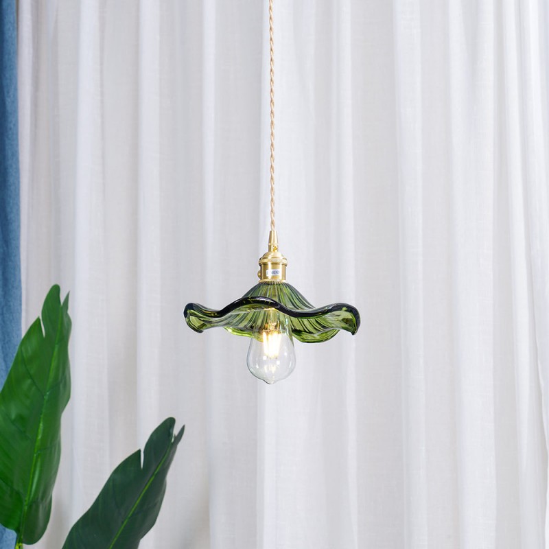 Retro Hibiscus Flower Glass Pendant Light K125