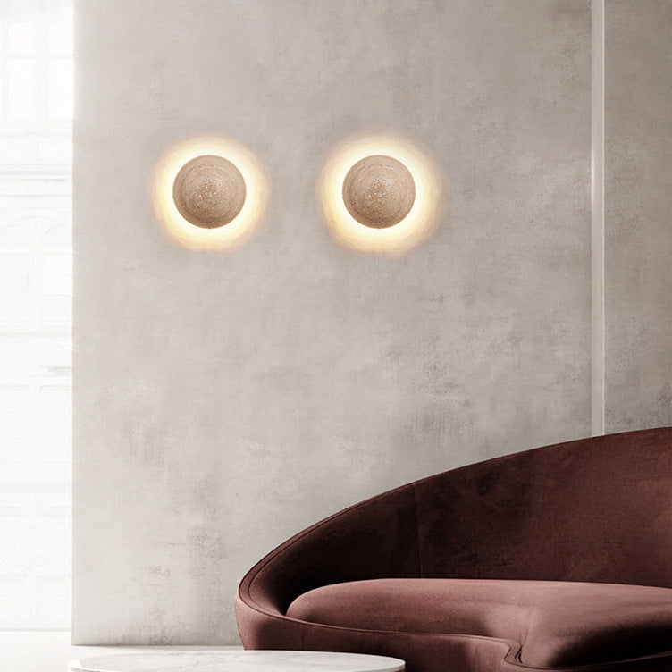 Amber Loft Travertine Round Sconce Wall Light D885