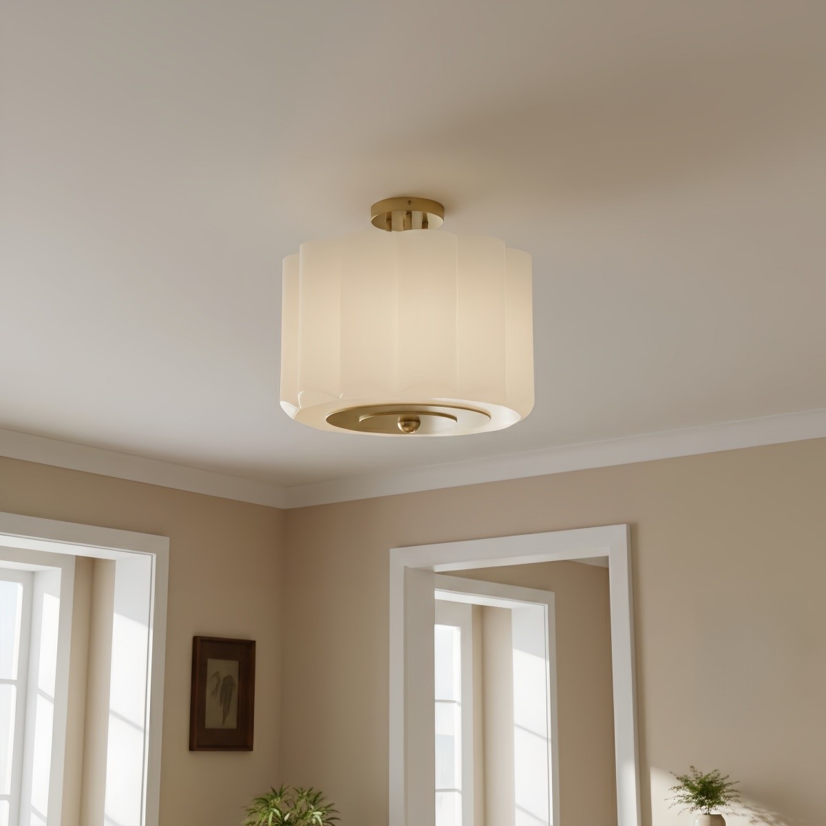Enoravelo Farmhouse Glass Ceiling Light - Classic Flush Mount Fixture for Lounge K2224