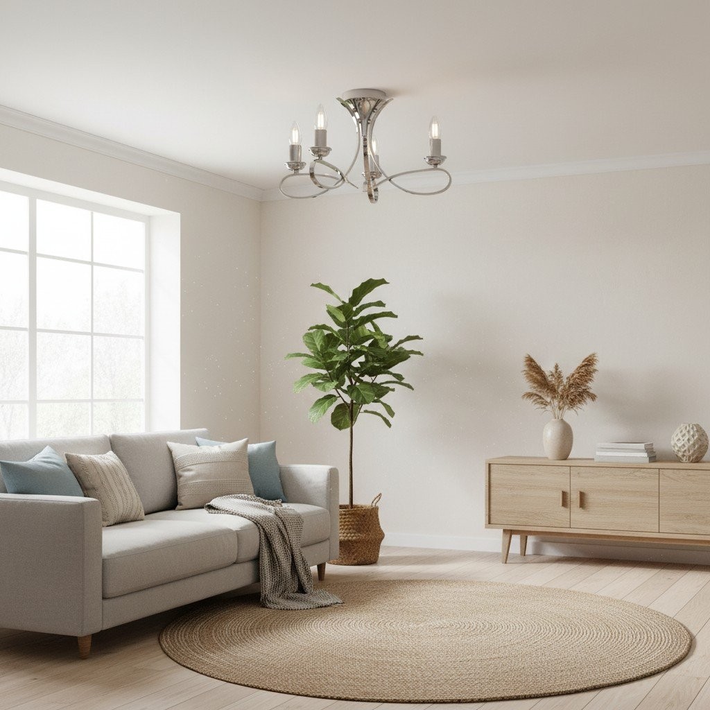 Foline 3-Light Ceiling Fixture with Sweeping Arms - Polished Nickel Semi-Flush for Dining K2000