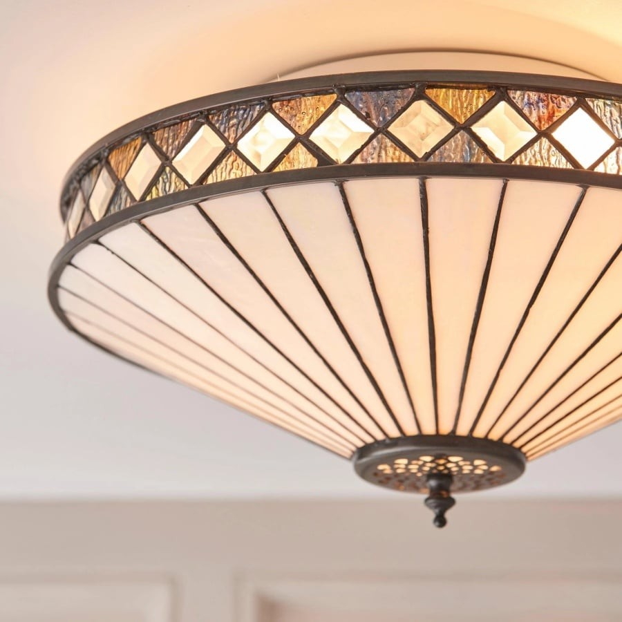 TF Fargo Geometric Flush Mount Light - Handcrafted Art Deco Stained Glass Lamp for Entryway K1982