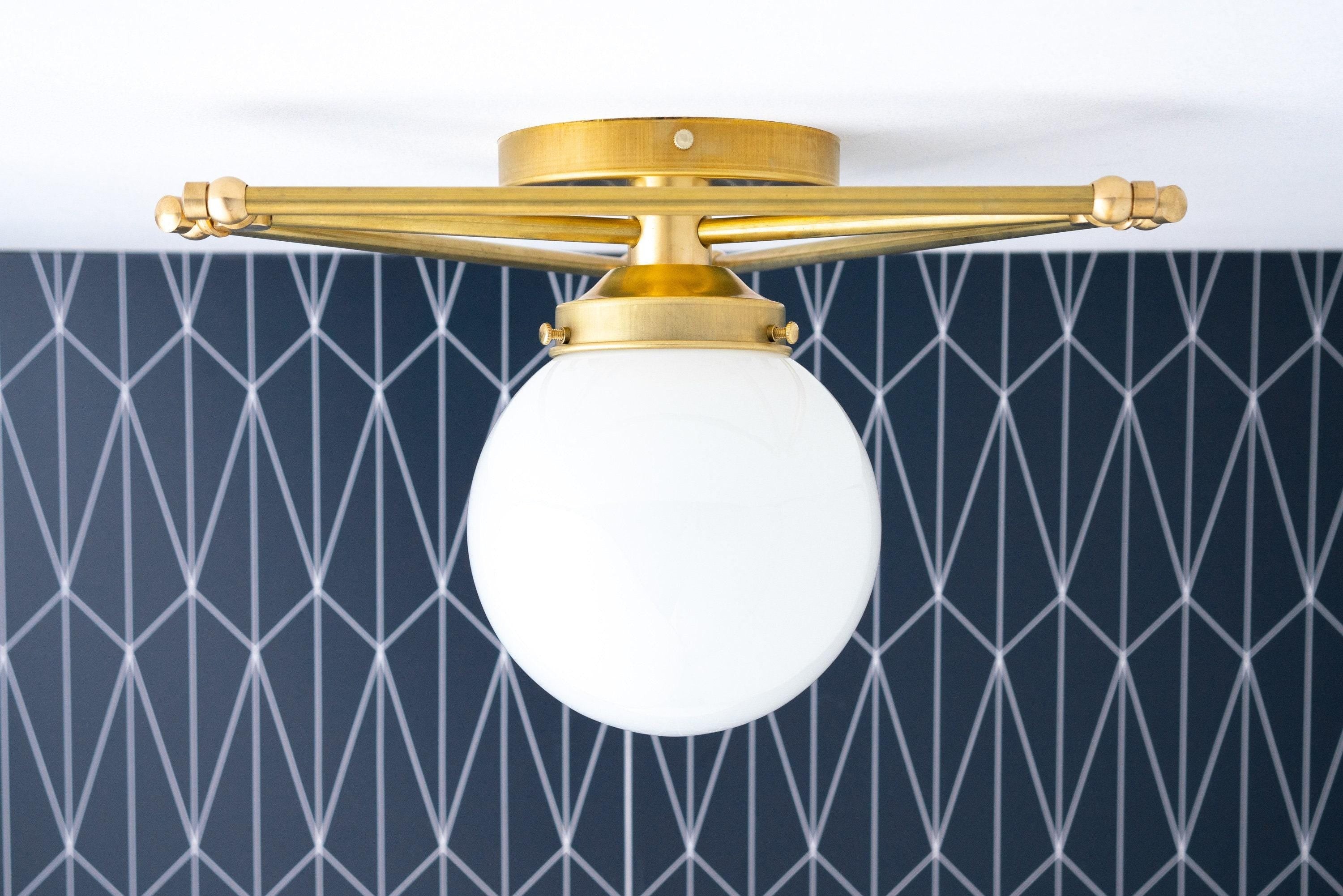 Glorica Glass Geometric Brass Ceiling Light - Hand-Blown Globe Design K1508