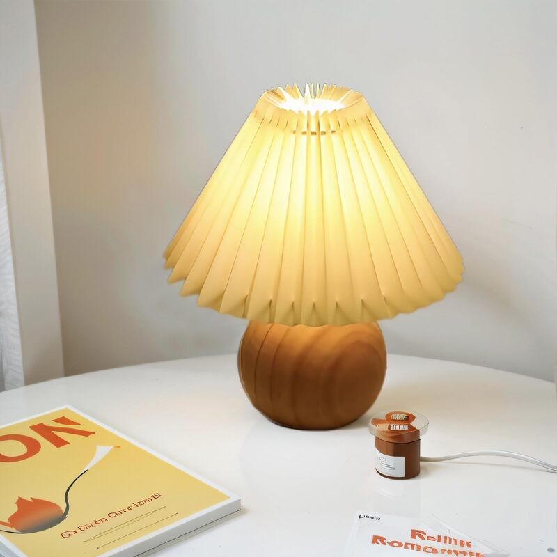 Pleated Wooden Table Lamp For Living Room K09