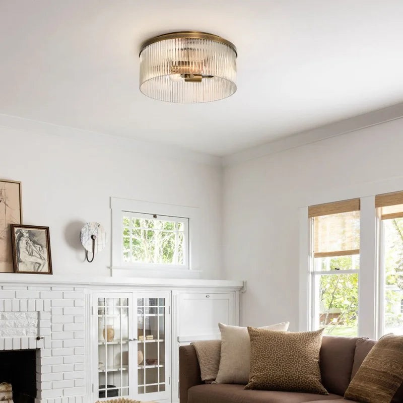 Bravira Copper Ribbed Glass Flush Mount Ceiling Lamp K837