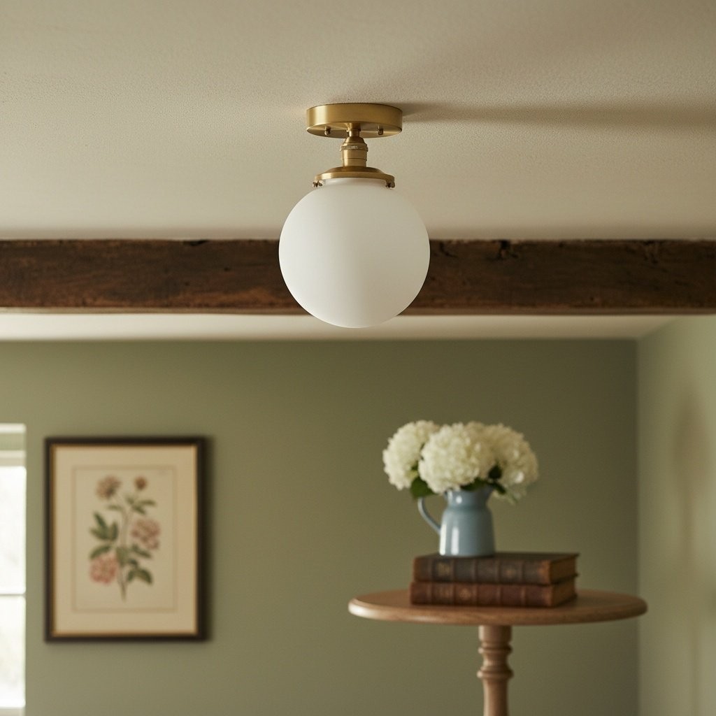Glorica Glass Mid Century Semi Flush Ceiling Light - White Opal Glass Globe Fixture K1553