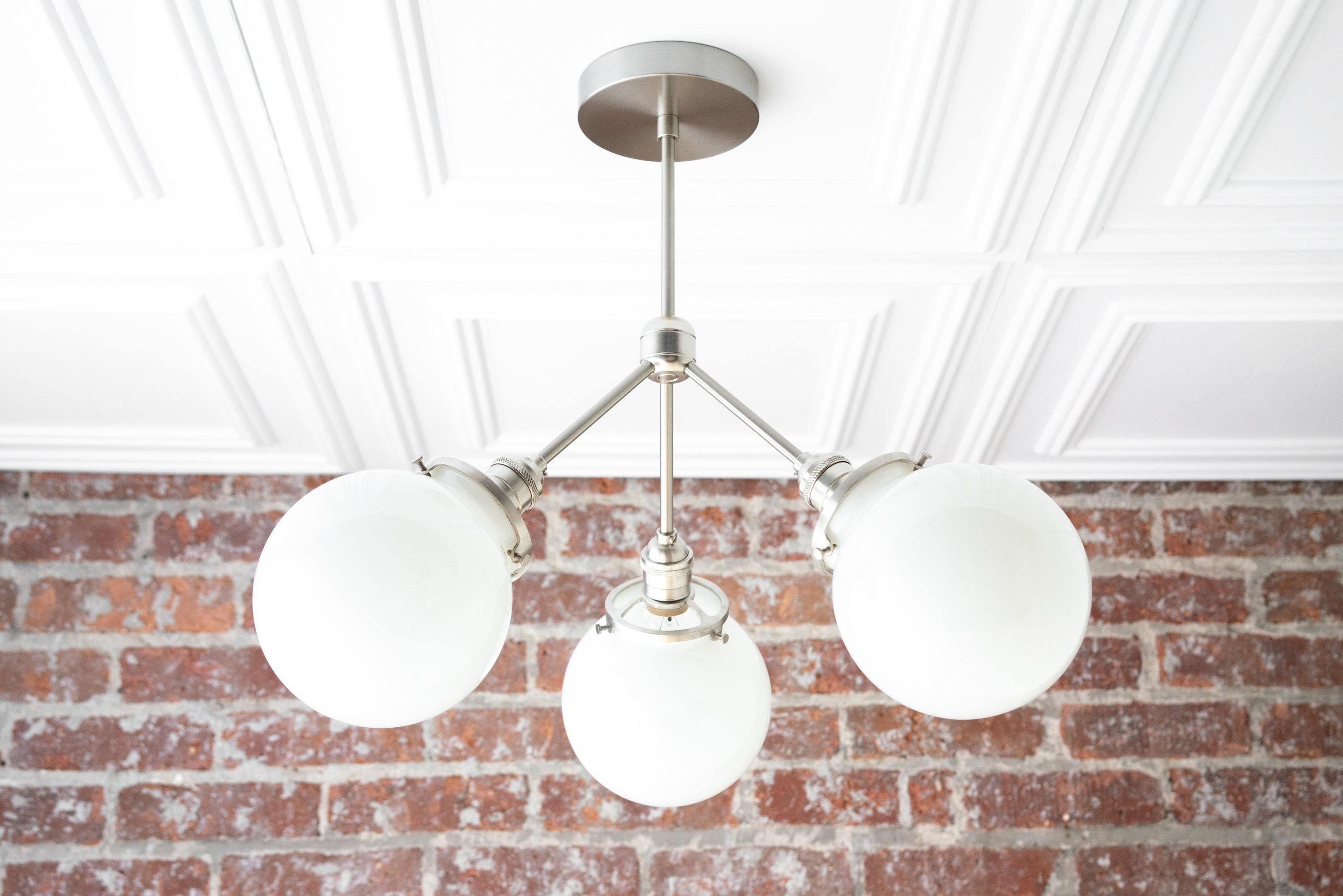 Glorica Glass Chandelier - Brass Globe Ceiling Light with Opal Shade K1468