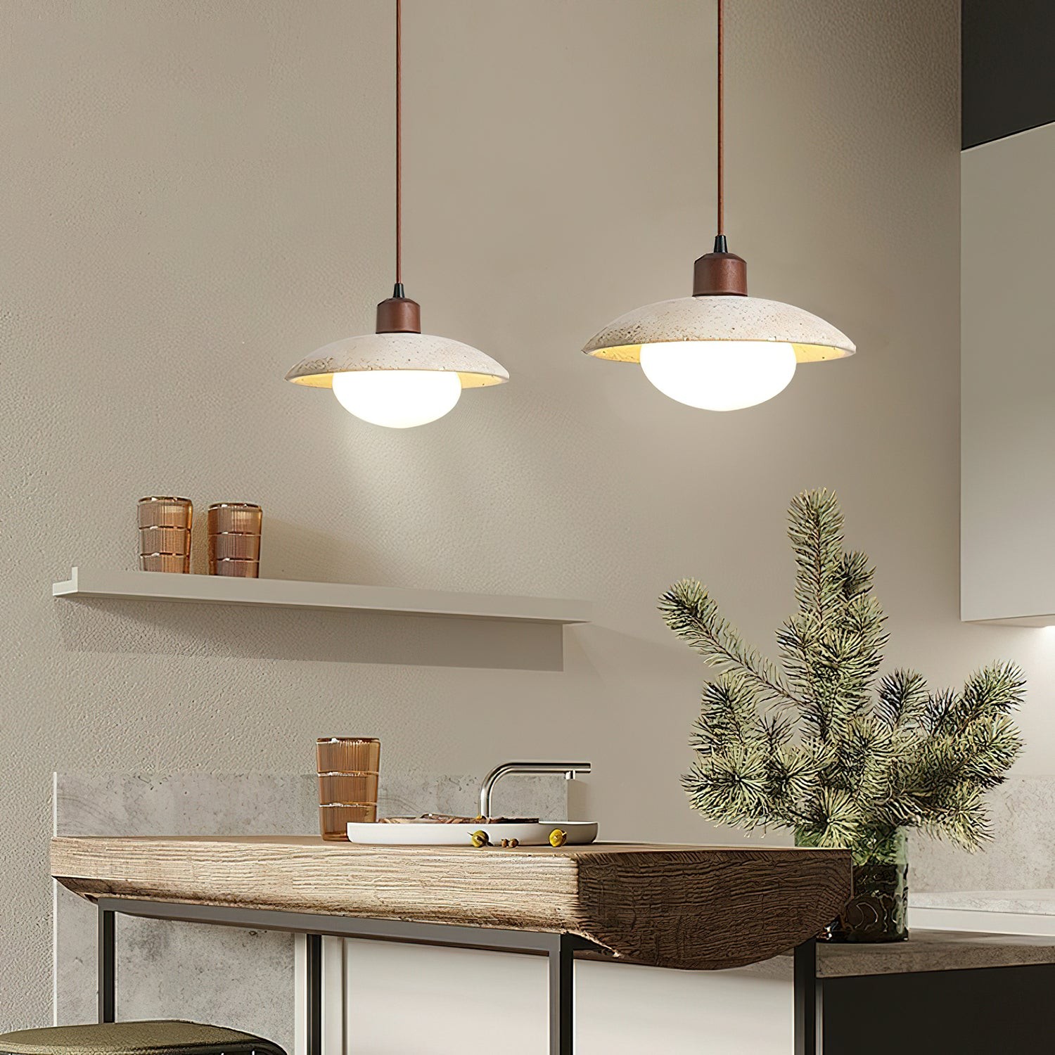 Wabi-sabi Style Travertine Stone Disc Pendant Lamp K818
