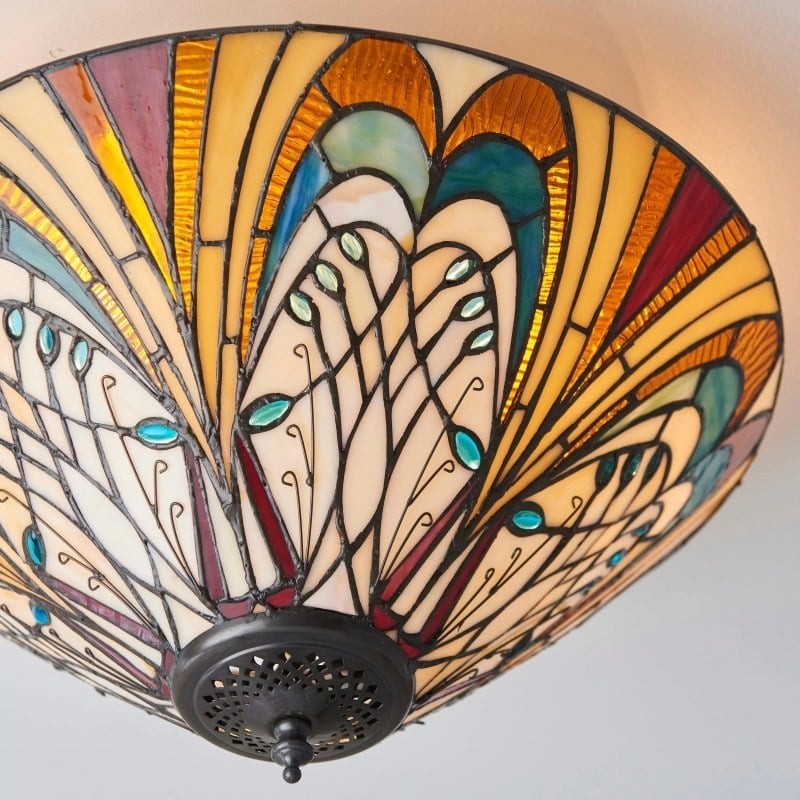 TF Hector Ceiling Light - Handcrafted Stained Glass Design Semi‑Flush or Pendant Fixture for Home K1990