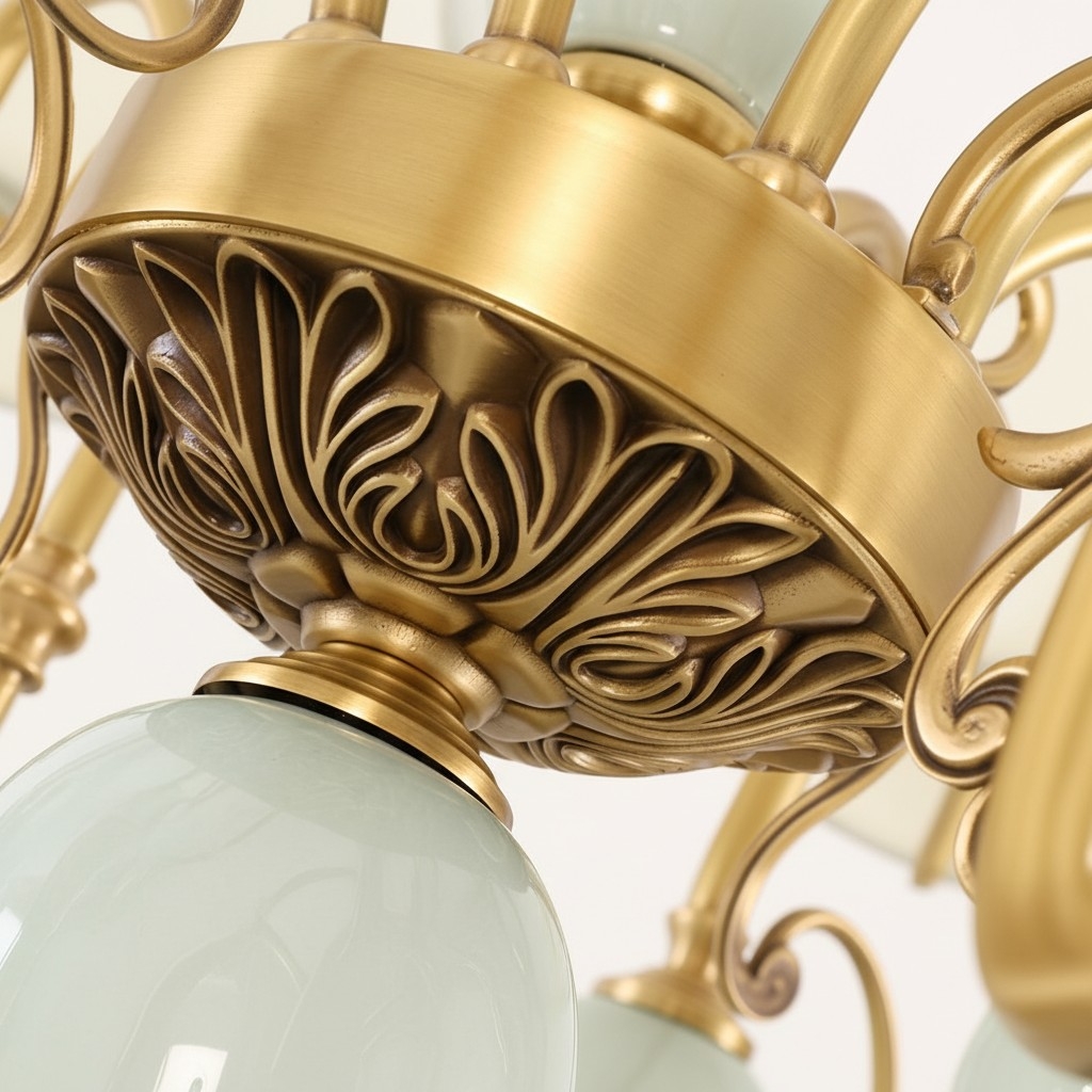 Altoris Series Branch Chandelier with Fabric Shades - Brass Ceramic Chandelier for Living Room K2308
