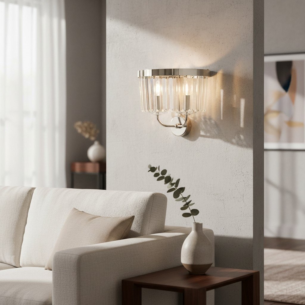 Beveline Faceted Clear Cut Glass Wall Light - Classic Metal Sconce for Hallway and Living Room K1853