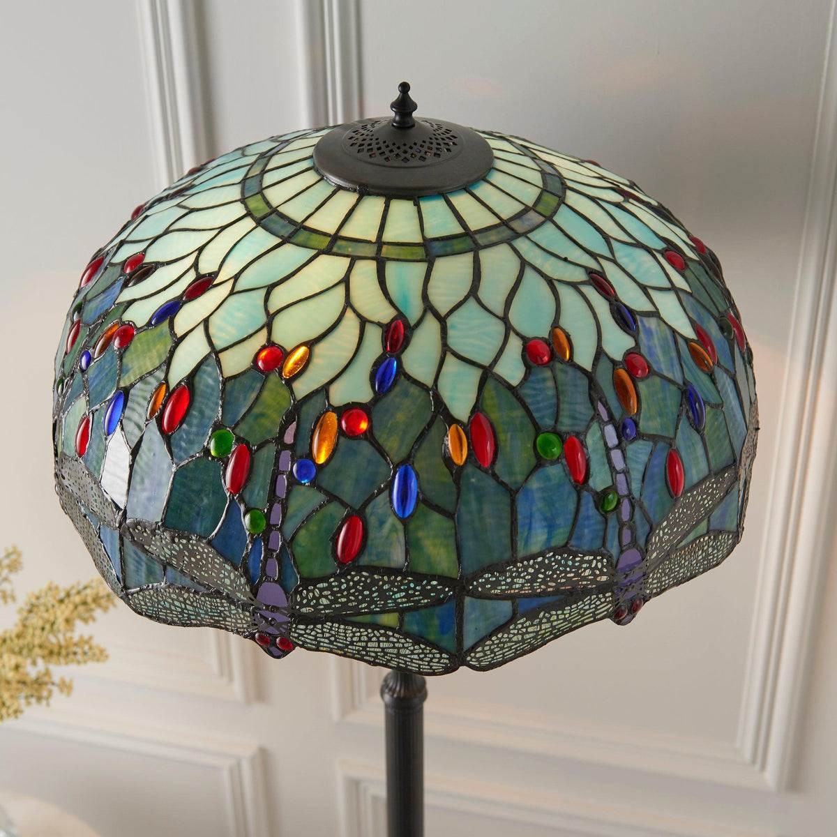 TF Dragonfly Motif Floor Lamp - Vintage Stained-Glass for Living Rooms K1903