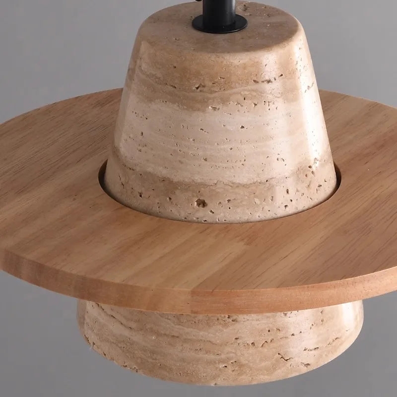 Travertine Medieval Wood Stone Pendant Light D923