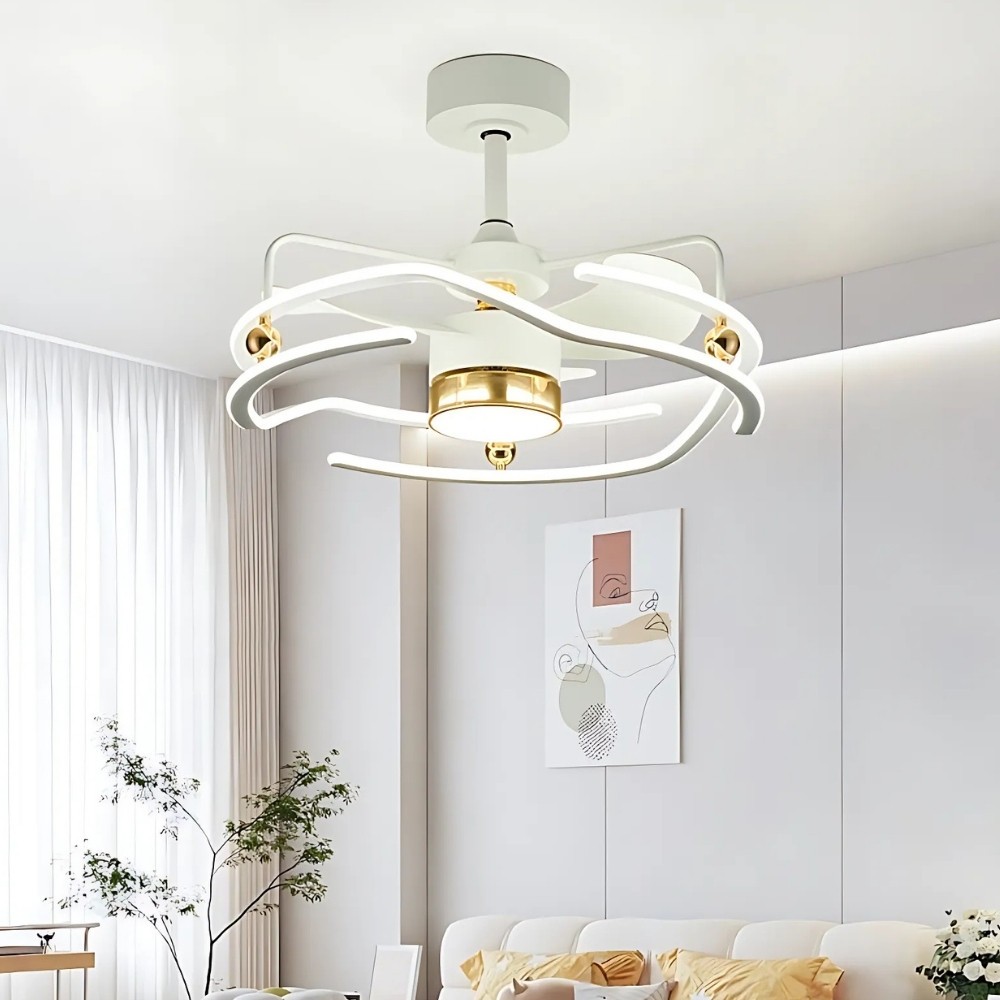 Modern White Led Ceiling Fan Light For Dining Room K1103
