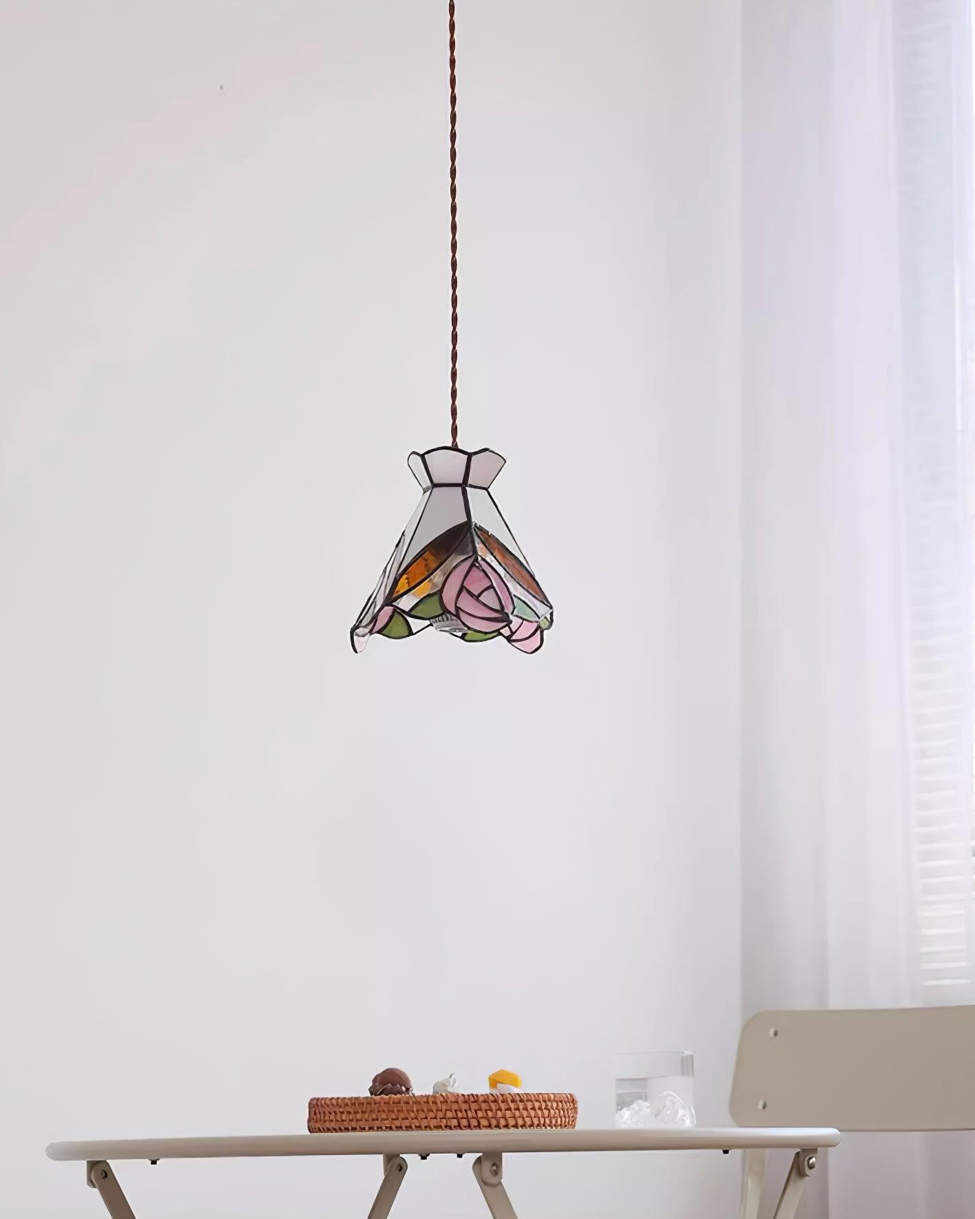 French Retro Rose Stained Glass Pendant Lamp K701