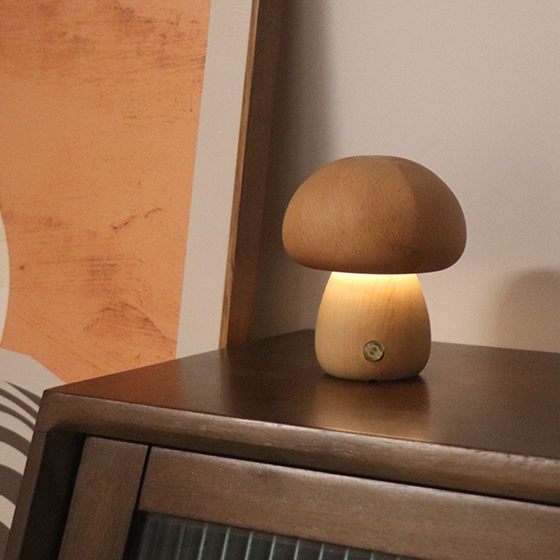 Wooden Mushroom Rechargeable Table Lamp For Living Room K07