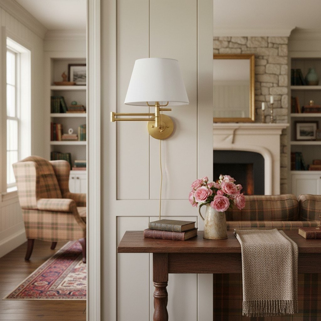 Ornato Luxe Brass Schoolhouse Sconce - Art Deco Wall Light with White Fabric Shade K1523