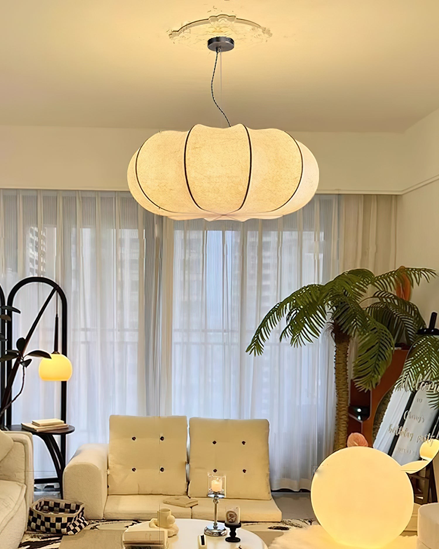 Modern Creative Flat Round Silk Pendant Lamp K551