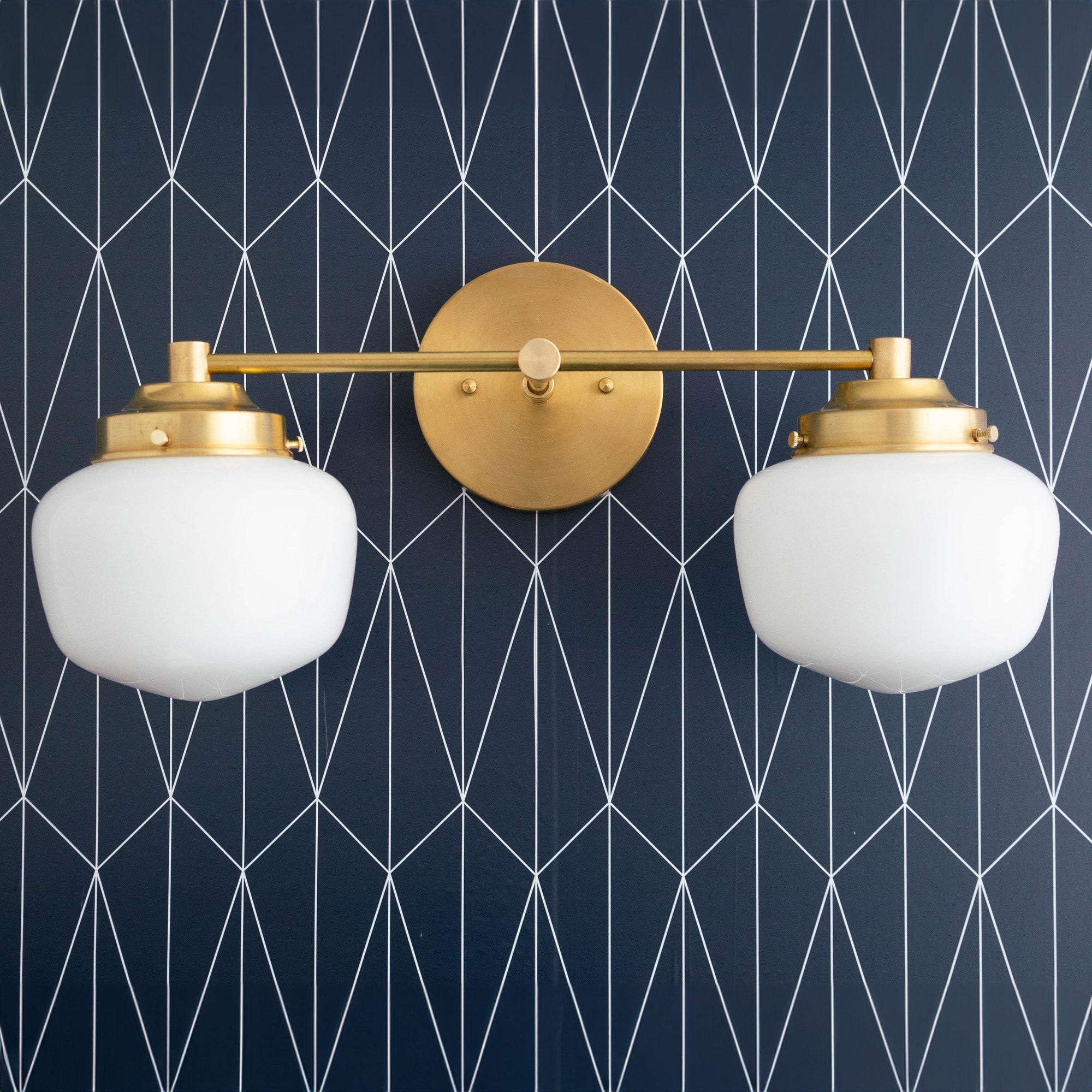 Opalume Glass Art Deco Vanity Light - Bathroom Wall Sconce with White Glass Shades K1431