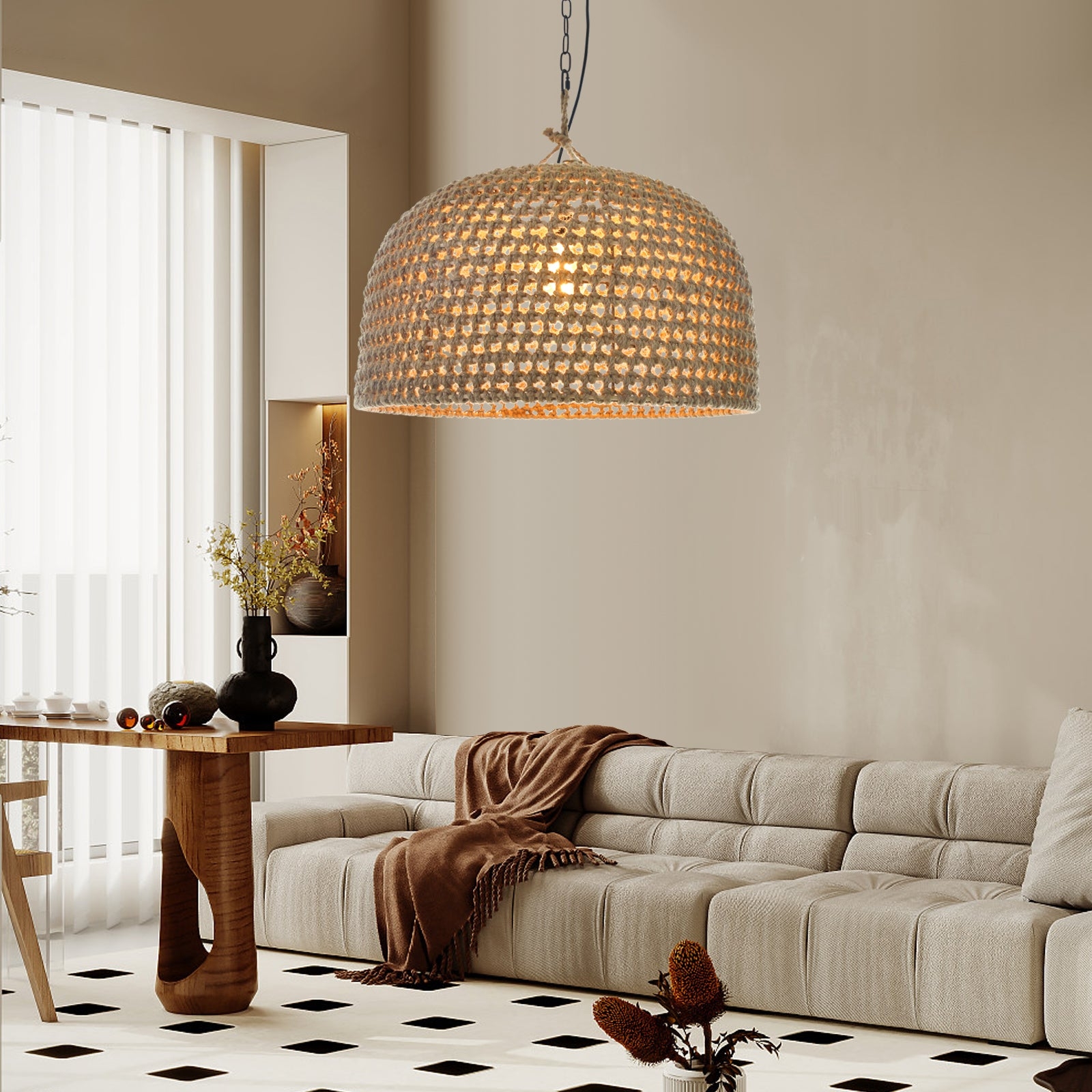 Natural Shadow Rattan Japandi Pendant Light D830