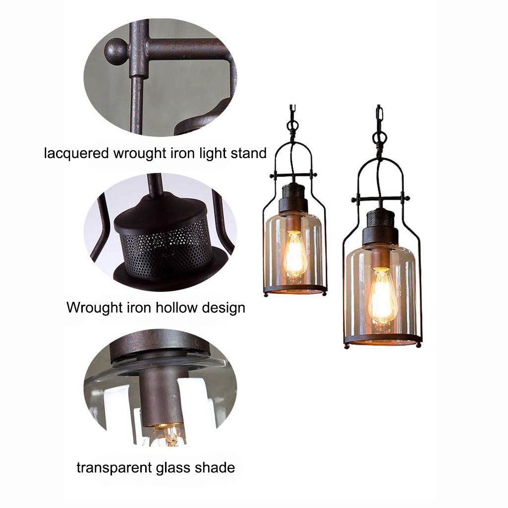 Industrial Vintage Iron Glass Jar 1-Light Pendant Light K843