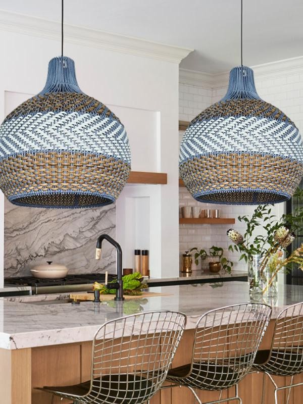 Handwoven Blue Rattan Pendant Light K1207