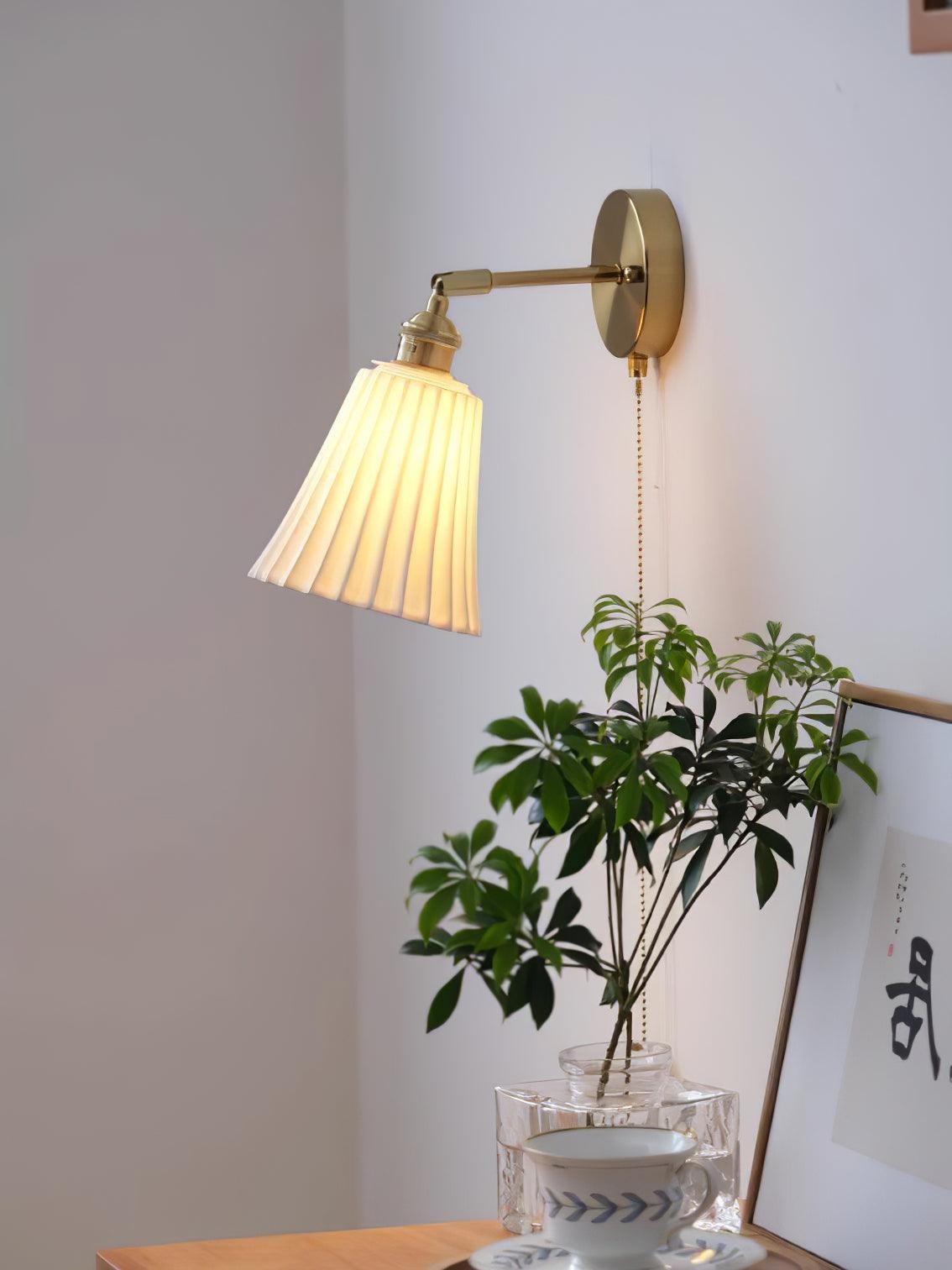 Modern Pull Cord Metal Ceramics Indoor Wall Lamp for Bedroom K730