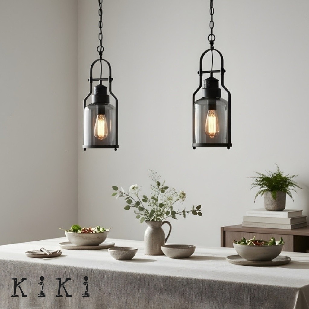 Lirra Retro Glass and Metal Hanging Lamp - Industrial Design for Dining K2234