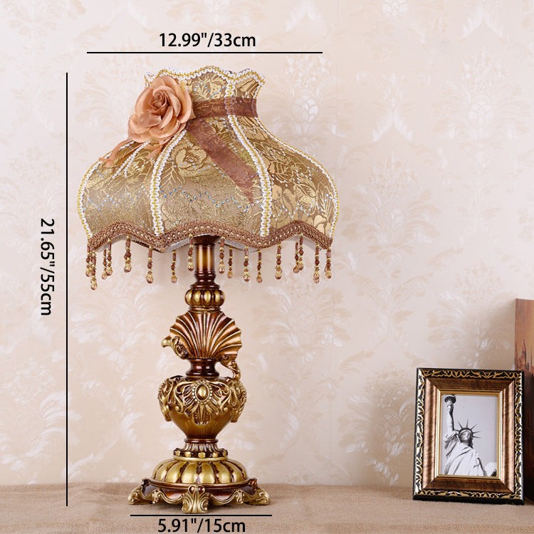 Pastoral Flower Lampshade Carved Table Lamp K715