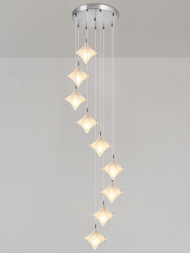 Art Deco Star Staircase Pendant Light - Frosted Glass Hanging Fixture - Astris Altair K1563